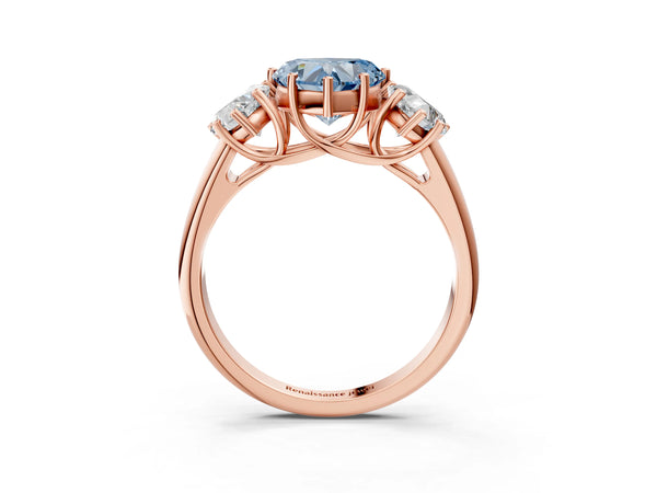 Rose gold Three-Stone Fancy Blue Heart Cut Diamond Engagement Ring with Prong Setting