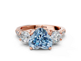 Rose gold Three-Stone Fancy Blue Heart  Cut Diamond Pavé Band with Four-Prong Setting_28