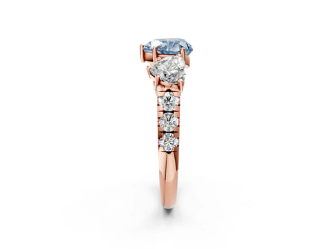 Rose gold Three-Stone Fancy Blue Heart Cut Diamond Pavé Band with Prong Setting_2