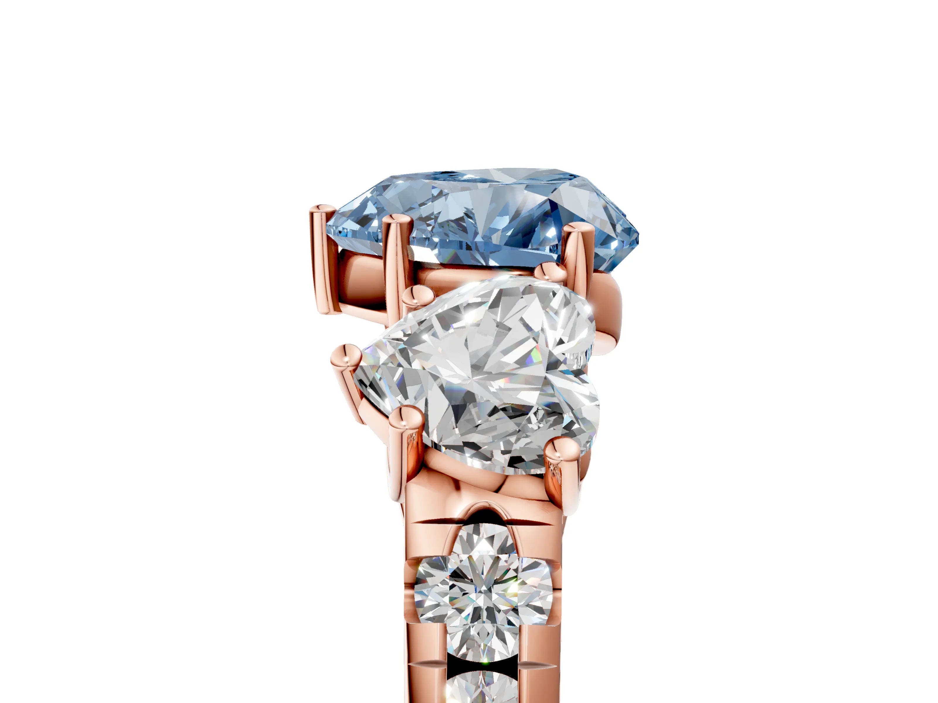 Rose gold Three-Stone Fancy Blue Heart Cut Diamond Pavé Band with Prong Setting_5