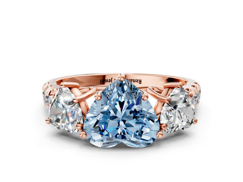 Rose gold Three-Stone Fancy Blue Heart Cut Diamond Pavé Band with Prong Setting