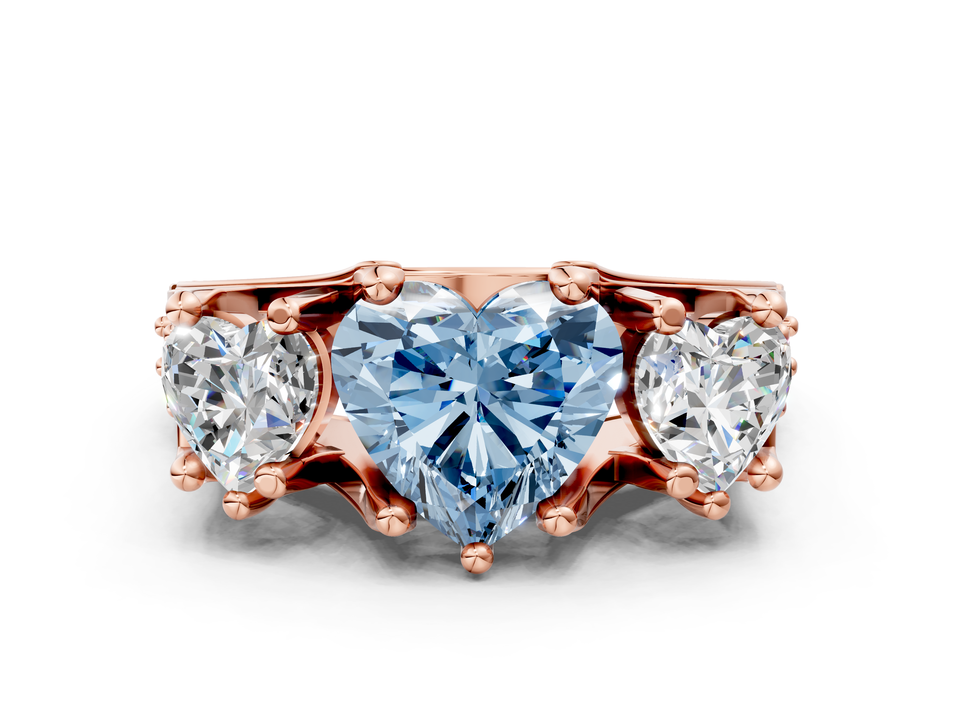 Rose gold Three-Stone Fancy Blue Heart  Cut Diamond Ring with Channel-Set Band and Four-Prong Setting_47