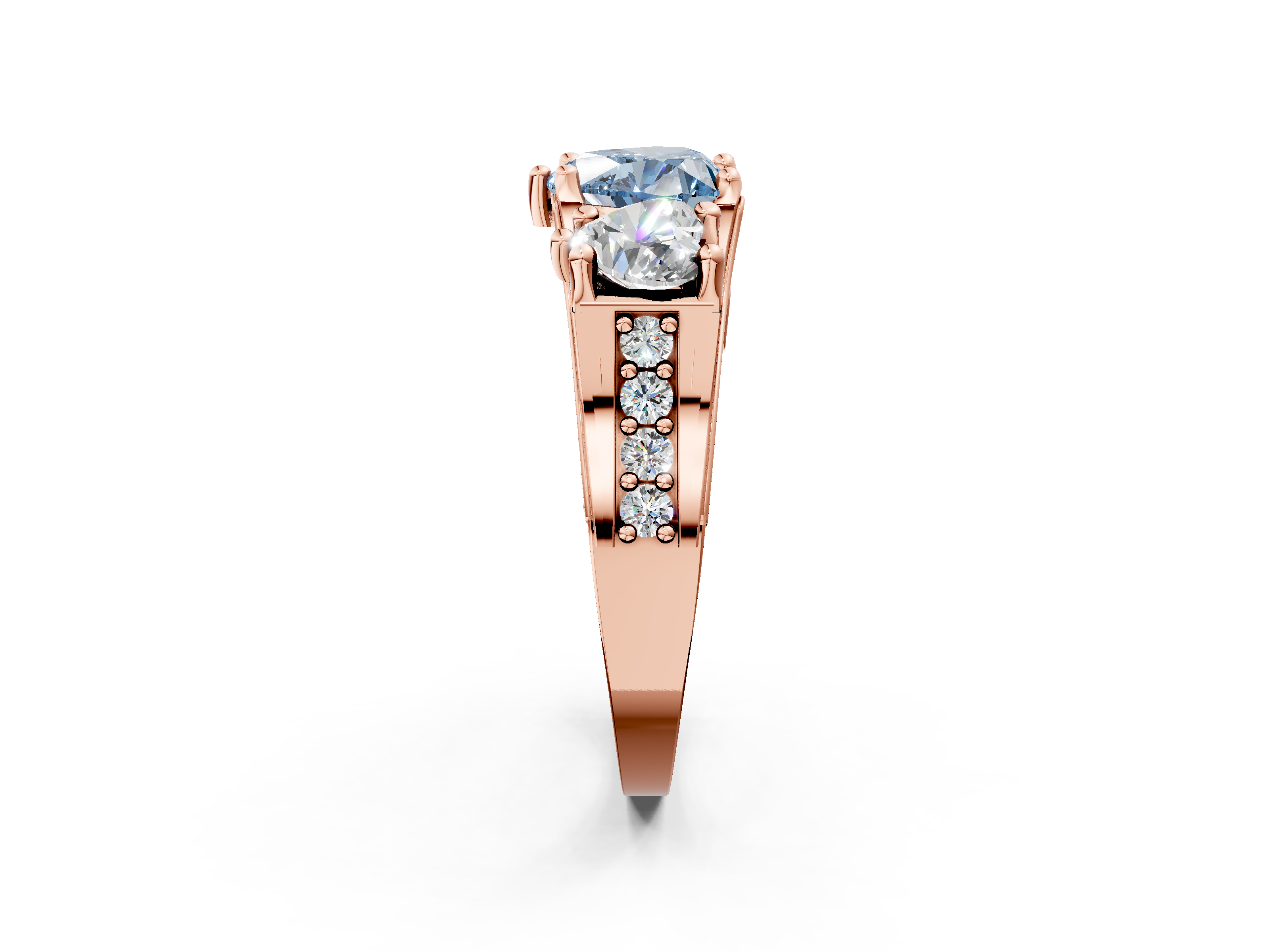 Rose gold Three-Stone Fancy Blue Heart  Cut Diamond Ring with Channel-Set Band and Four-Prong Setting_49