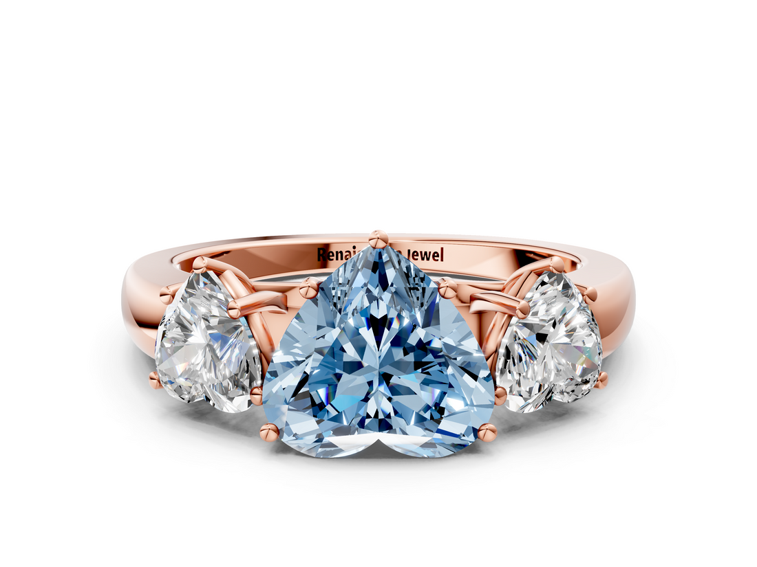 Rose gold Three-Stone Fancy Blue Heart  Cut Diamond Ring with Channel-Set Band and Four-Prong Setting_61