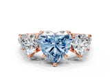Rose gold Three-Stone Fancy Blue Heart Cut Diamond Ring with Pavé Band and Prong Setting_93