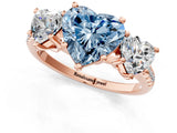Rose gold Three-Stone Fancy Blue Heart Cut Diamond Ring with Pavé Band and Prong Setting_94