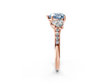 Rose gold Three-Stone Fancy Blue Heart Cut Diamond Ring with Pavé Band and Prong Setting_95