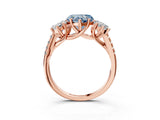 Rose gold Three-Stone Fancy Blue Heart Cut Diamond Ring with Pavé Band and Prong Setting_96