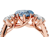 Rose gold Three-Stone Fancy Blue Heart Cut Diamond Ring with Pavé Band and Prong Setting_97
