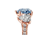 Rose gold Three-Stone Fancy Blue Heart Cut Diamond Ring with Pavé Band and Prong Setting_98