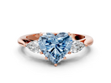 Rose gold Three-Stone Fancy Blue Heart  Cut Diamond Ring with Pear Side Stones in Four-Prong Setting_125