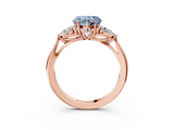 Rose gold Three-Stone Fancy Blue Heart  Cut Diamond Ring with Pear Side Stones in Four-Prong Setting_128