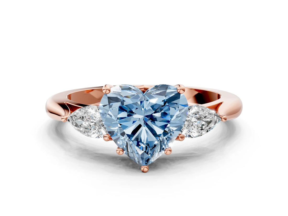 Rose gold Three-Stone Fancy Blue Heart Cut Diamond Ring with Pear  Side Stones in Four-Prong Setting_36