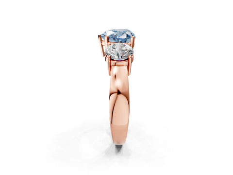 Rose gold Three-Stone Fancy Blue Heart Cut Diamond Ring with Round Side Stones, Classic Band, and Four-Prong Setting_2