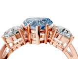 Rose gold Three-Stone Fancy Blue Heart Cut Diamond Ring with Round Side Stones, Classic Band, and Four-Prong Setting_4