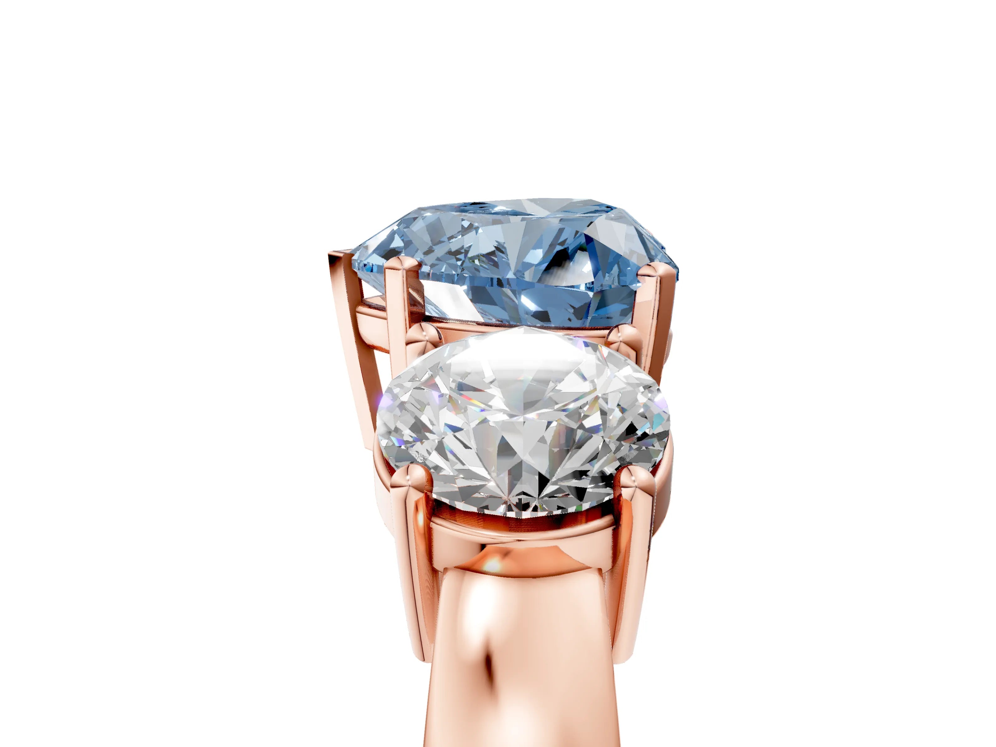 Rose gold Three-Stone Fancy Blue Heart Cut Diamond Ring with Round Side Stones, Classic Band, and Four-Prong Setting_5