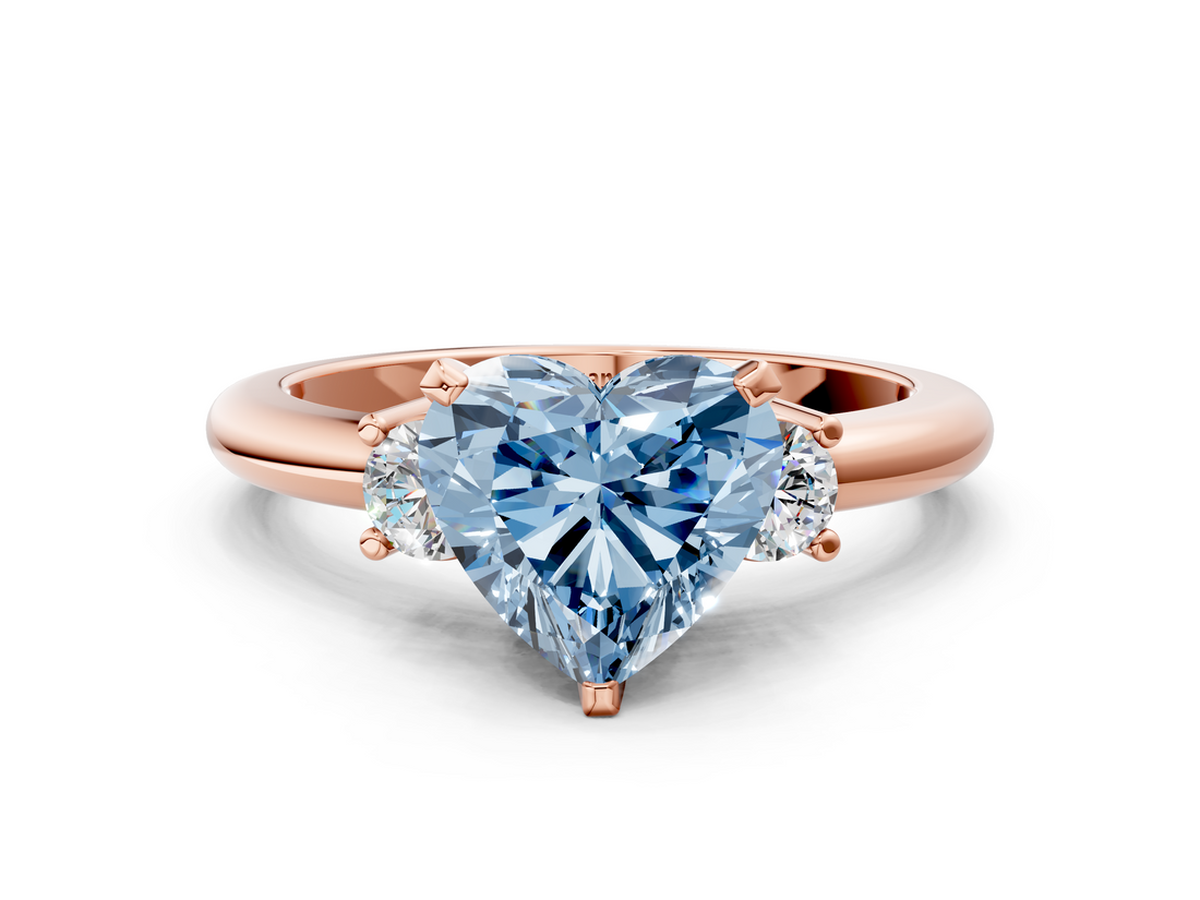 Rose gold Three-Stone Fancy Blue Heart  Cut Diamond Solitaire with Prong Setting and Classic Band_42