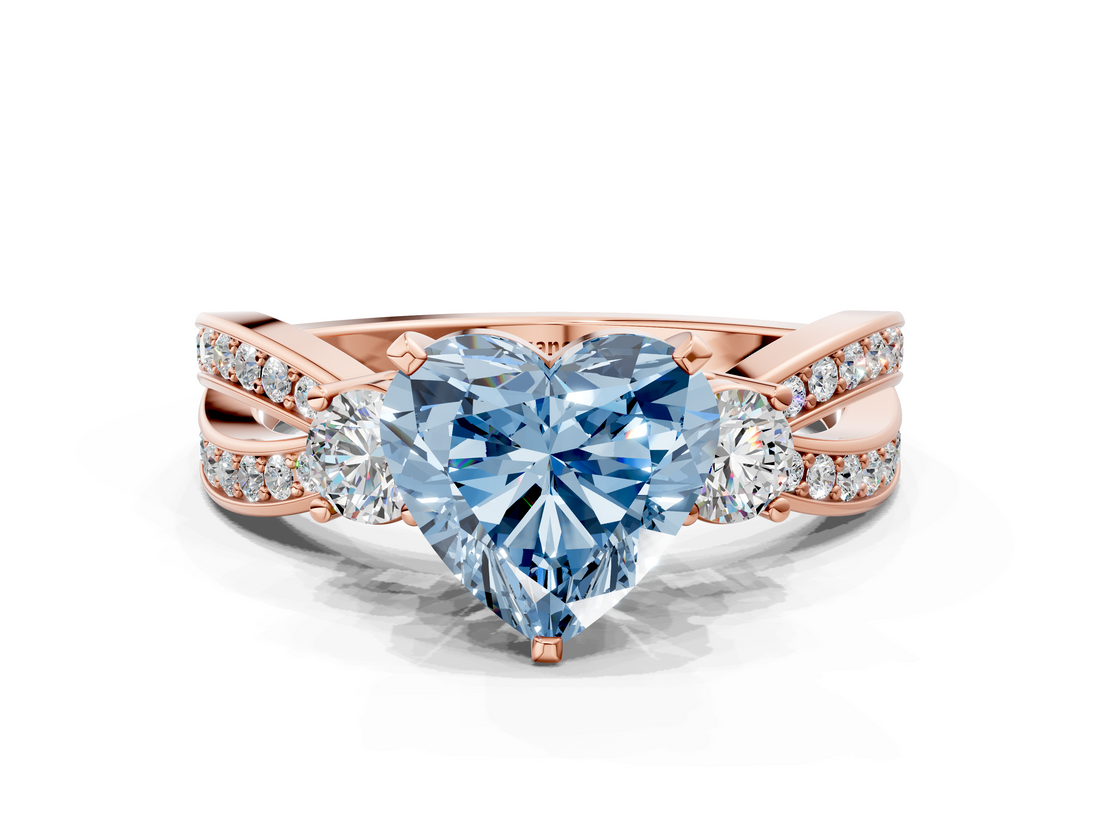 Rose gold Three-Stone Fancy Blue Heart  Cut Diamond Twist Band with Prong Setting_37