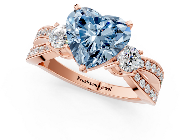 Rose gold Three-Stone Fancy Blue Heart  Cut Diamond Twist Band with Prong Setting
