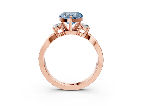 Rose gold Three-Stone Fancy Blue Heart  Cut Diamond Twist Band with Prong Setting