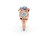 Rose gold Three-Stone Fancy Blue Heart Cut Diamond Wave Pave Band with Prong Setting_26