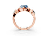 Rose gold Three-Stone Fancy Blue Heart Cut Diamond Wave Pave Band with Prong Setting_27