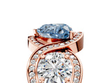 Rose gold Three-Stone Fancy Blue Heart Cut Diamond Wave Pave Band with Prong Setting_29