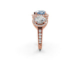 Rose gold Three-Stone Fancy Blue Heart Cut Halo Diamond Milgrain Band with Four-Prong Setting_2