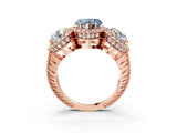Rose gold Three-Stone Fancy Blue Heart Cut Halo Diamond Milgrain Band with Four-Prong Setting_3