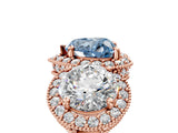 Rose gold Three-Stone Fancy Blue Heart Cut Halo Diamond Milgrain Band with Four-Prong Setting_5