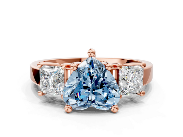 Rose gold Three-Stone Fancy Blue Heart  Cut Solitaire Ring with Prong Setting