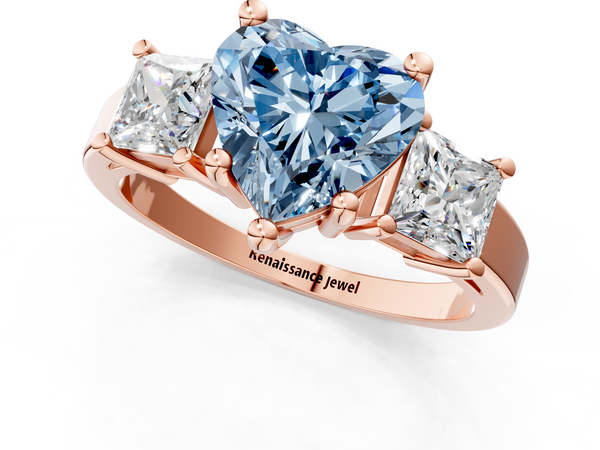 Rose gold Three-Stone Fancy Blue Heart  Cut Solitaire Ring with Prong Setting