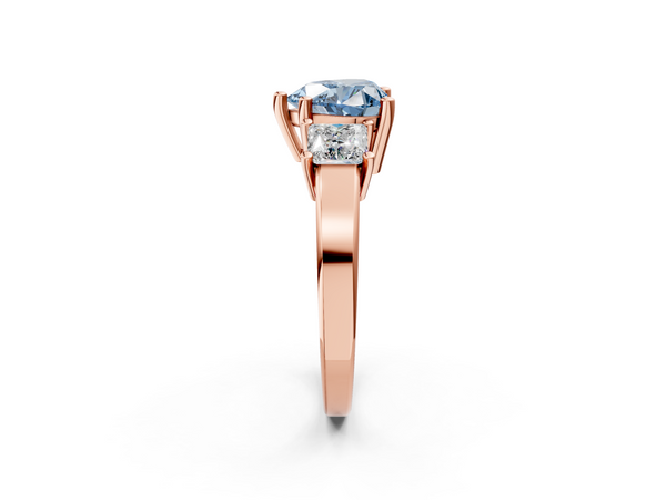 Rose gold Three-Stone Fancy Blue Heart  Cut Solitaire Ring with Prong Setting