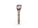 Rose gold Three-Stone Fancy Blue Heart  Diamond Milgrain Pave Band with Prong Setting 3