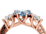 Rose gold Three-Stone Fancy Blue Heart  Diamond Milgrain Pave Band with Prong Setting 5