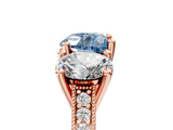 Rose gold Three-Stone Fancy Blue Heart  Diamond Milgrain Pave Band with Prong Setting