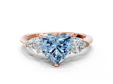 Rose gold Three-Stone Fancy Blue Heart  Diamond Ring with Pear Side Stones in Four-Prong Setting_45