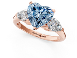 Rose gold Three-Stone Fancy Blue Heart  Diamond Ring with Pear Side Stones in Four-Prong Setting_46