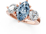 Rose gold Three-Stone Fancy Blue Marquise  Brilliant Cut Solitaire Ring with Prong Setting on a Classic Band 1