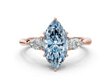 Rose gold Three-Stone Fancy Blue Marquise Cut Brilliant Diamond Solitaire Ring with Tapered Band and Four-Prong Setting_3