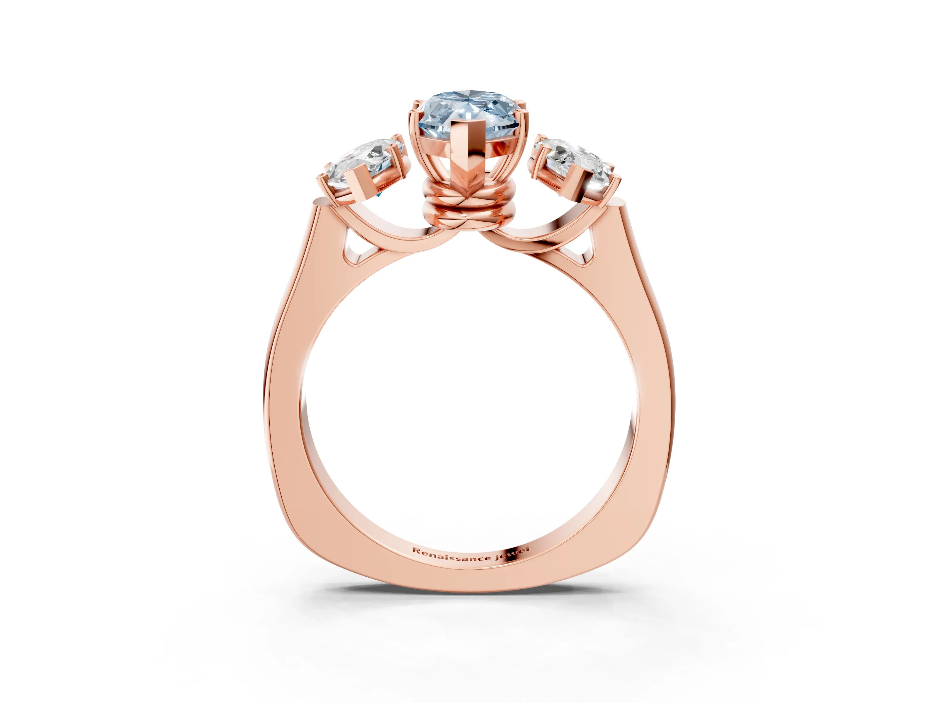 Rose gold Three-Stone Fancy Blue Marquise Cut Brilliant Diamond Trellis Ring with Comfort Fit Band_3