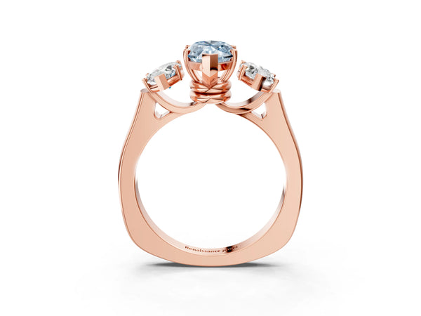Rose gold Three-Stone Fancy Blue Marquise Cut Brilliant Diamond Trellis Ring with Comfort Fit Band