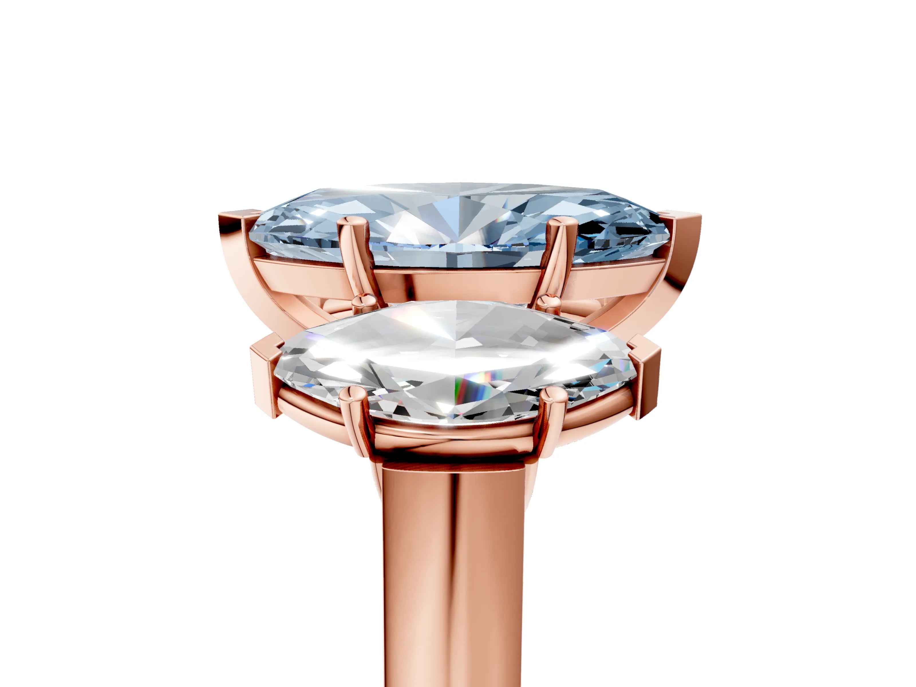 Rose gold Three-Stone Fancy Blue Marquise Cut Brilliant Diamond Trellis Ring with Comfort Fit Band_5