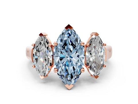 Rose gold Three-Stone Fancy Blue Marquise Cut Brilliant Diamond Trellis Ring with Comfort Fit Band