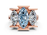 Rose gold Three Stone Fancy Blue Marquise Cut Cut Channel Set Diamond Ring