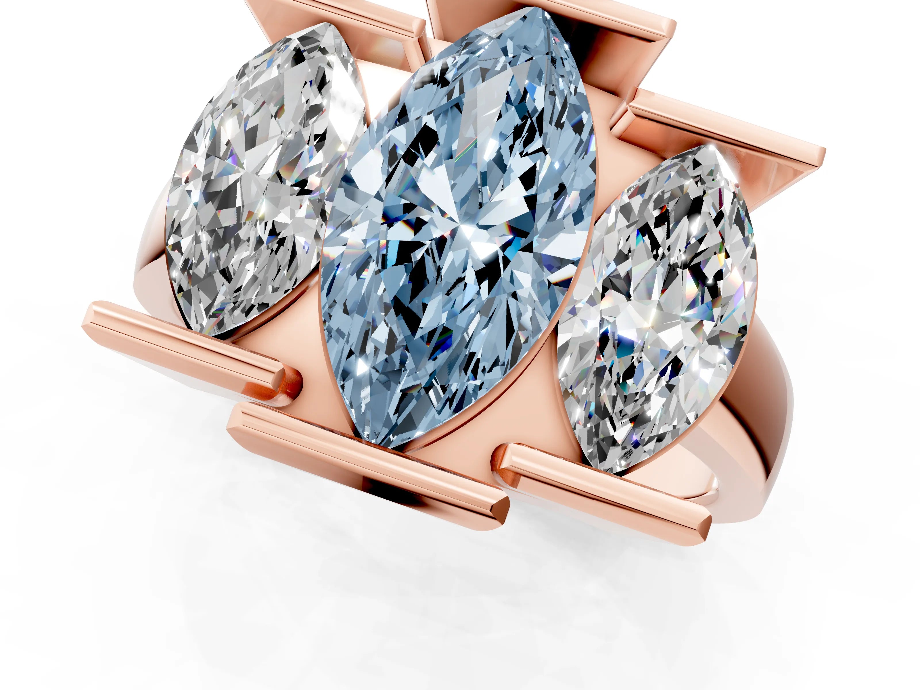 Rose gold Three Stone Fancy Blue Marquise Cut Cut Channel Set Diamond Ring_1