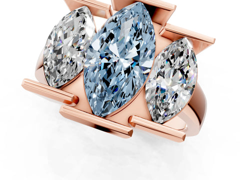 Rose gold Three Stone Fancy Blue Marquise Cut Cut Channel Set Diamond Ring_1
