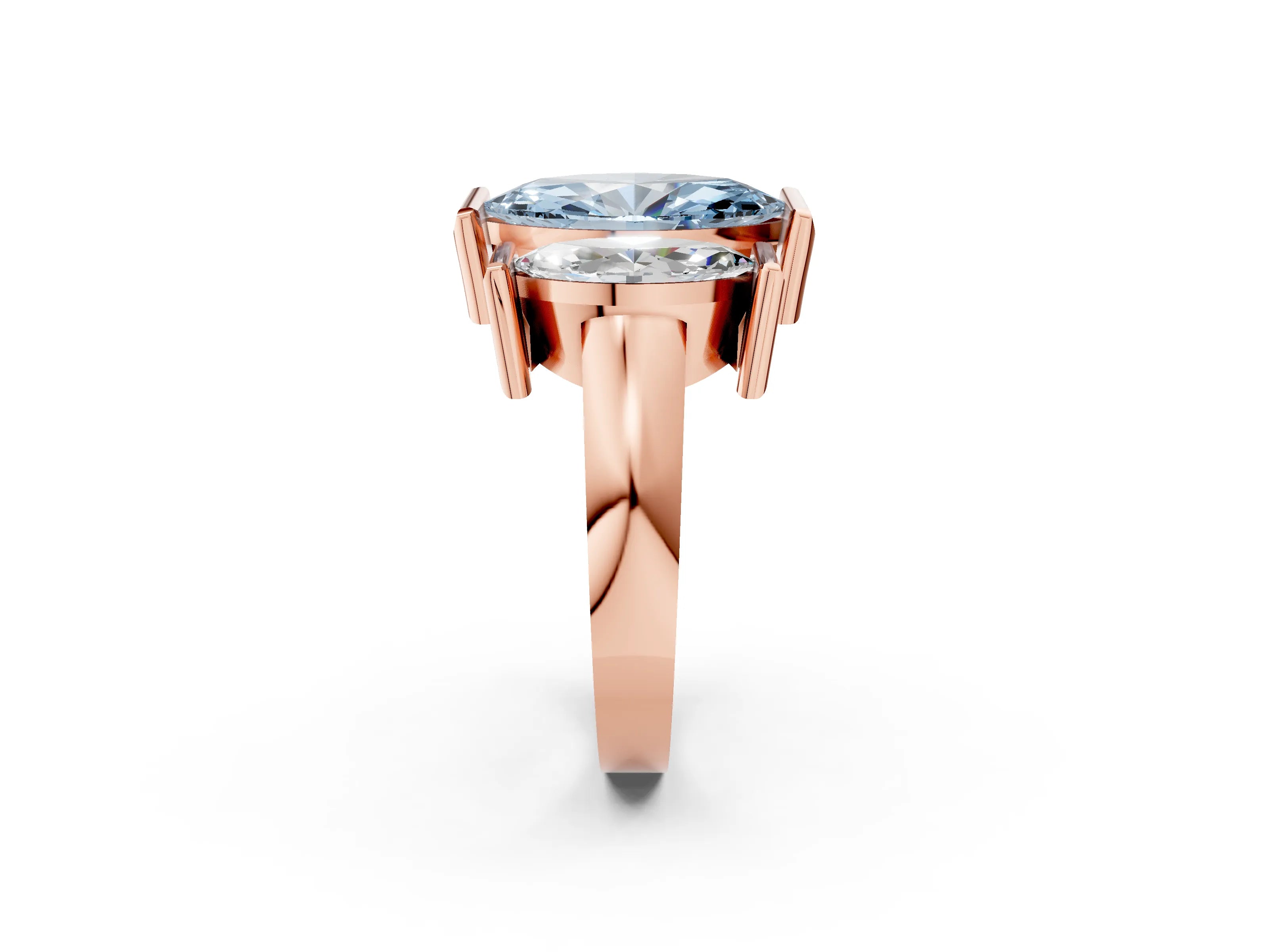 Rose gold Three Stone Fancy Blue Marquise Cut Cut Channel Set Diamond Ring_2