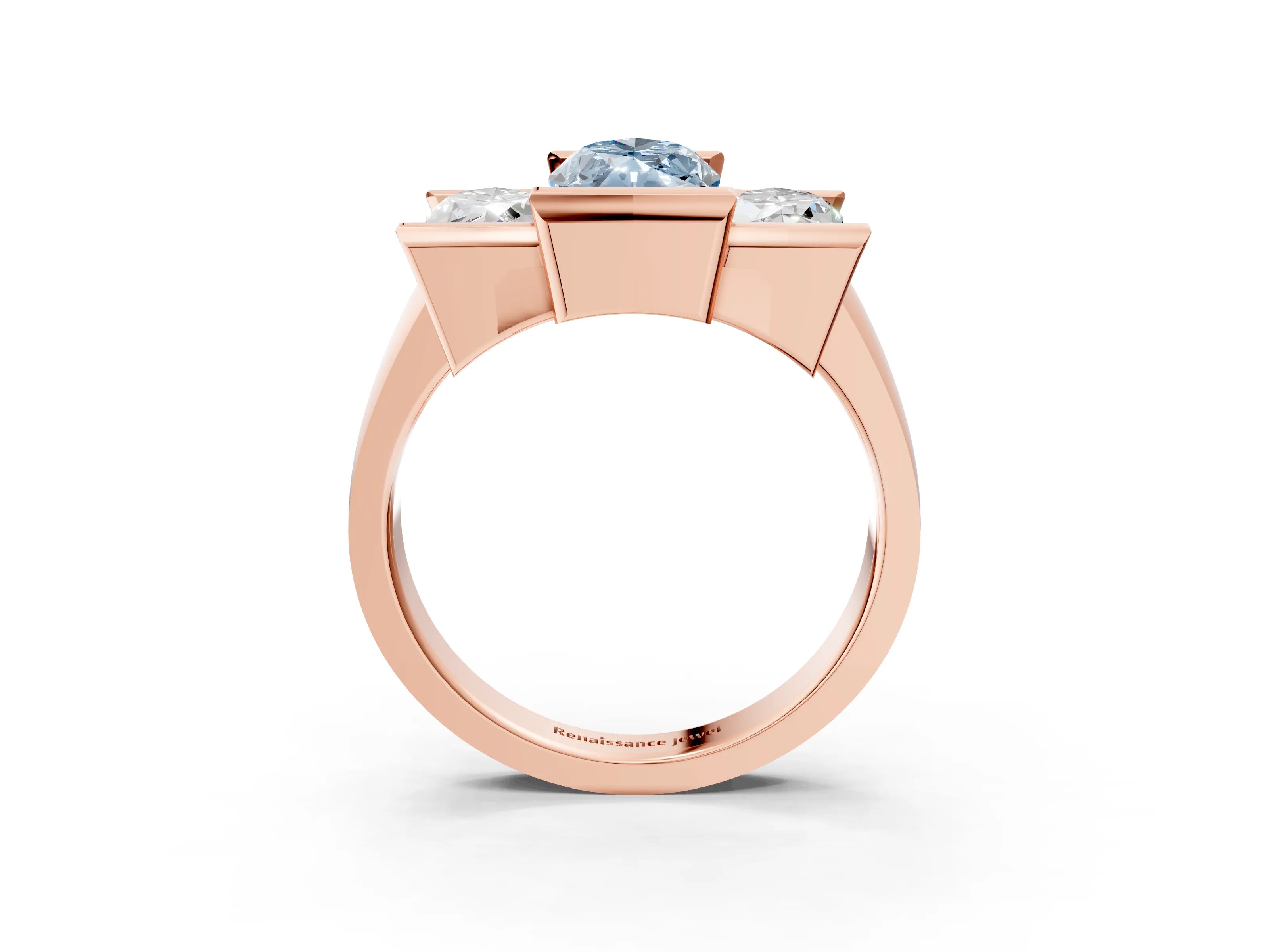 Rose gold Three Stone Fancy Blue Marquise Cut Cut Channel Set Diamond Ring_3