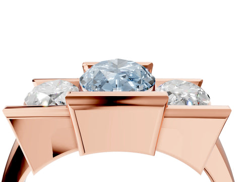 Rose gold Three Stone Fancy Blue Marquise Cut Cut Channel Set Diamond Ring_4